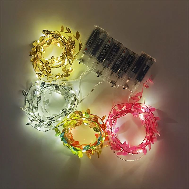 2M 20LED Green Leaf Garland  Fairy LED String Lights Artificial Leaf Vine for Christmas Home Wedding Birthday Party Decorations