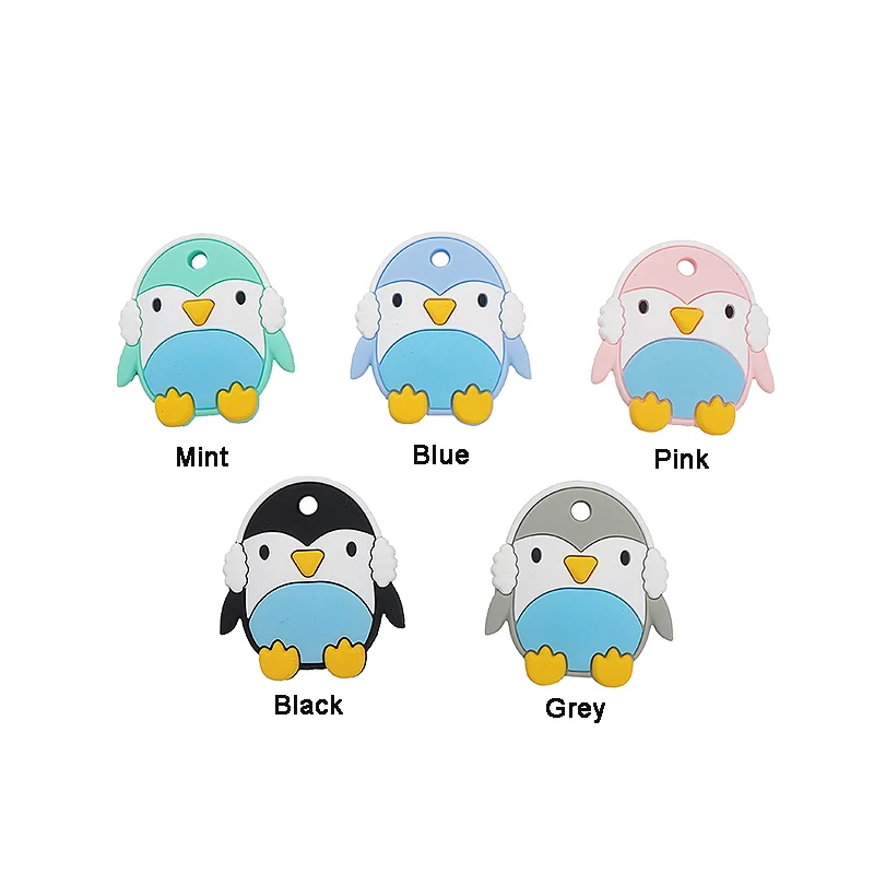 Chenkai 10PCS BPA Free Silicone Baby Penguin Teether Animal Teething Food Grade For Baby Chewable Pacifier Pendant Accessories