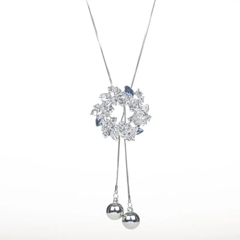 Корейский кристалл цветок круг кулон женское длинное ожерелье с кисточками из