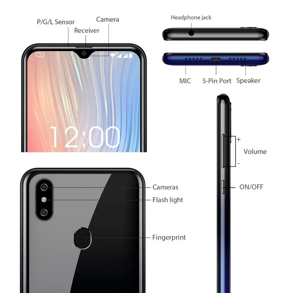  OUKITEL C15 Pro Android 9.0 Mobile Phone 3GB 32GB MT6761 Fingerprint Face ID 4G LTE Smartphone 2.4G