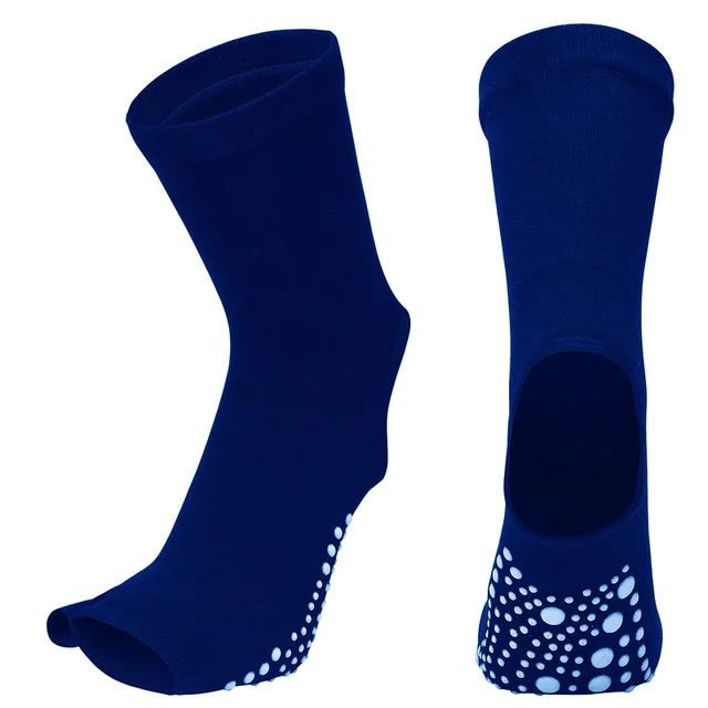 Hot Two Toe Yoga Socks Silicone Non Slip Quick-Dry Pilates Sock Foot Heel Cotton Ventilation Ballet Dance Sock for Women Fitnes Navy blue