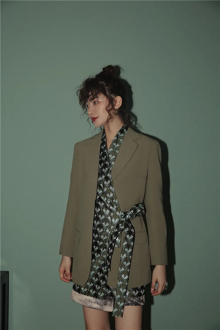 XITAO Vintage Bandage Blazer Women Fashion New Sheath Autumn Pocket Notched Collar Elegant Small Fresh Casual Coat WLD2838