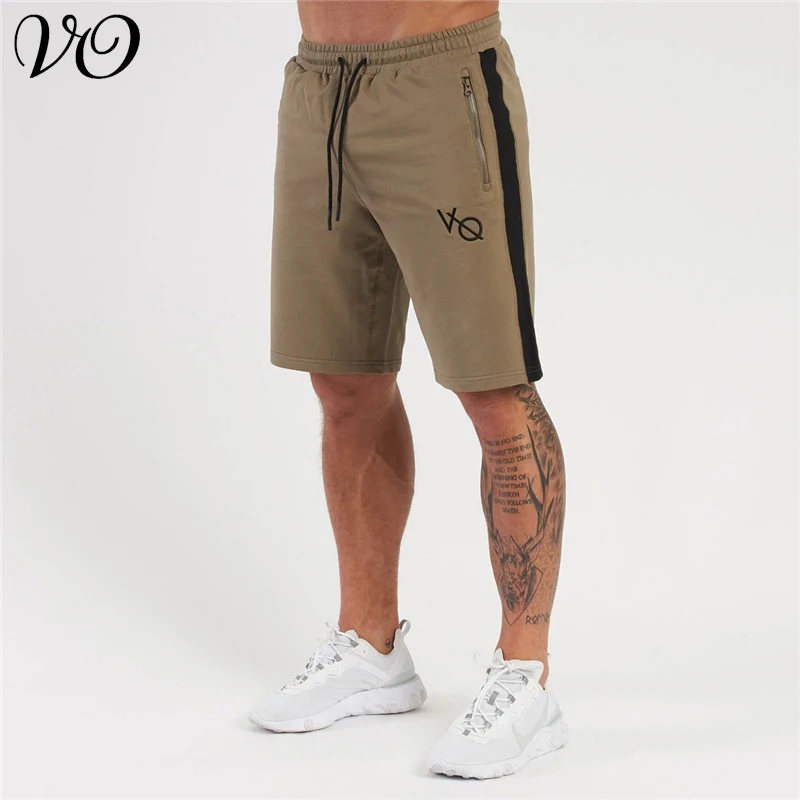 Pantalones cortos de algodón con bolsillo y cremallera para hombre, pantalón informal, para correr, con logotipo bordado, para fitness, a la moda, novedad de verano