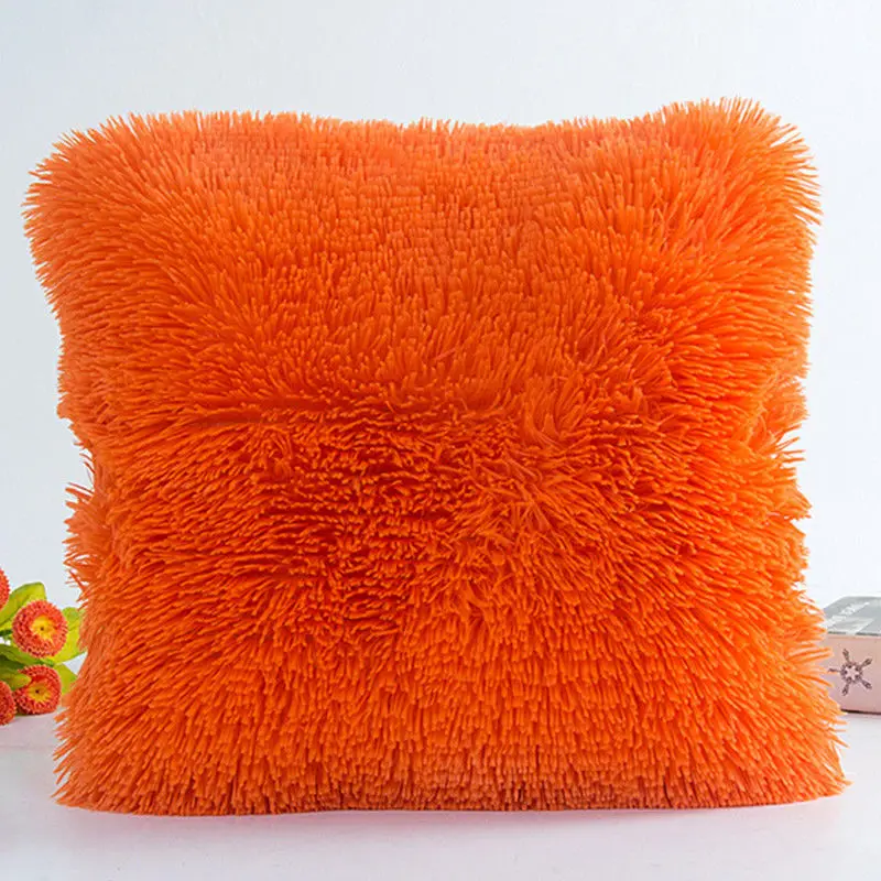 Чехлы на подушки покрытие автомобиля пушистый диванная подушка крышка популярный квадратный плюшевый мохнатый наволочка украшение дома - Цвет: Оранжевый