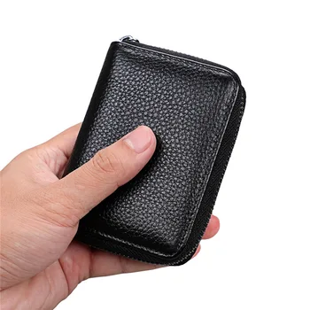 

Small Credit Card Holder Men Leather Wallets for Men Solid Short Zipper Business ID Card Case 20 PCS Transparent Cards Slots Man