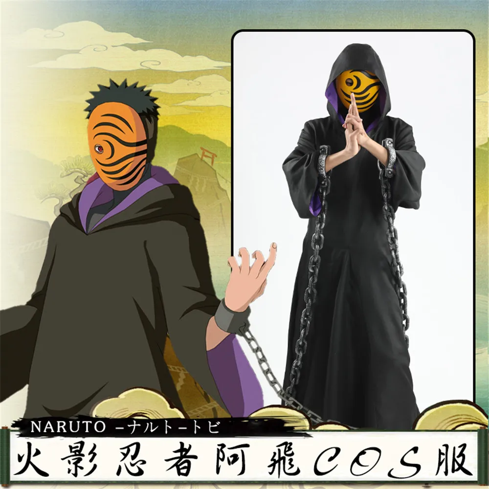 

Hot Anime Naruto Akatsuki Tobi Uchiha Obito Cosplay Costumes Men Halloween Party Uniform Suit Complete Full Set