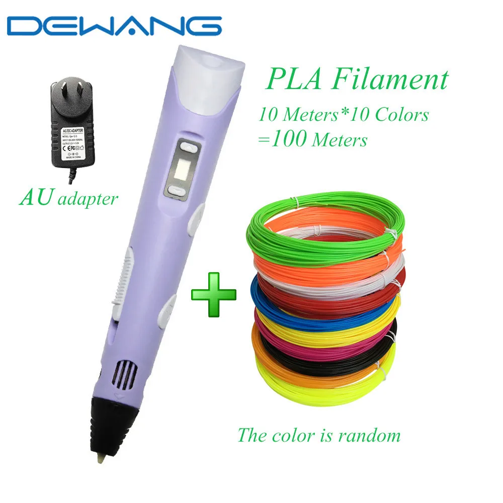 DEWANG, 3d волшебная ручка с ЖК-экраном, для детей, сделай сам, для создания, умная ручка для подарков на день рождения, Lapiz, 3d Ручка для печати, Stylo - Цвет: PLA-100M-BLUE-AU