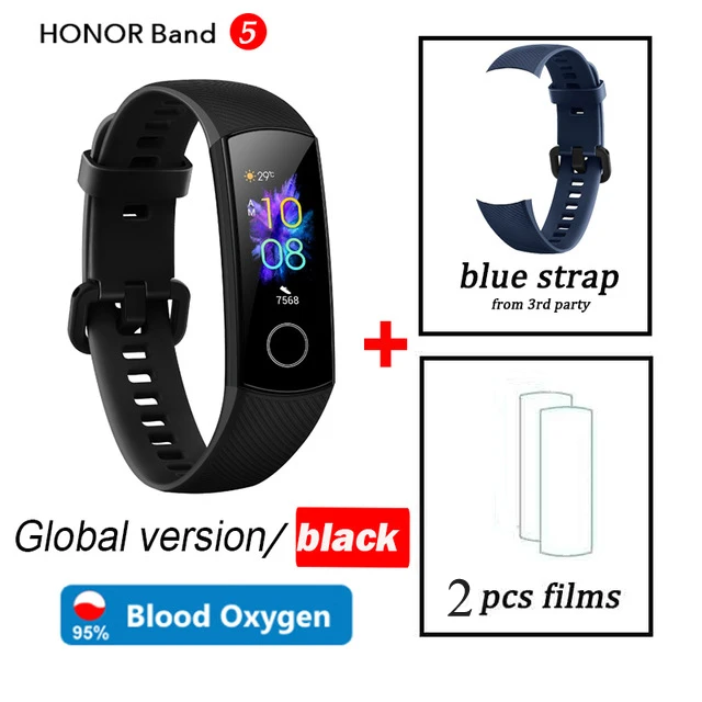 GL Black n Blue Huawei Honor band 5, смарт-браслет с кислородом крови, Смарт-часы AMOLED, huawei, умный браслет, сердце, яростный, ftness, трекер сна - Цвет: GL Black n Blue