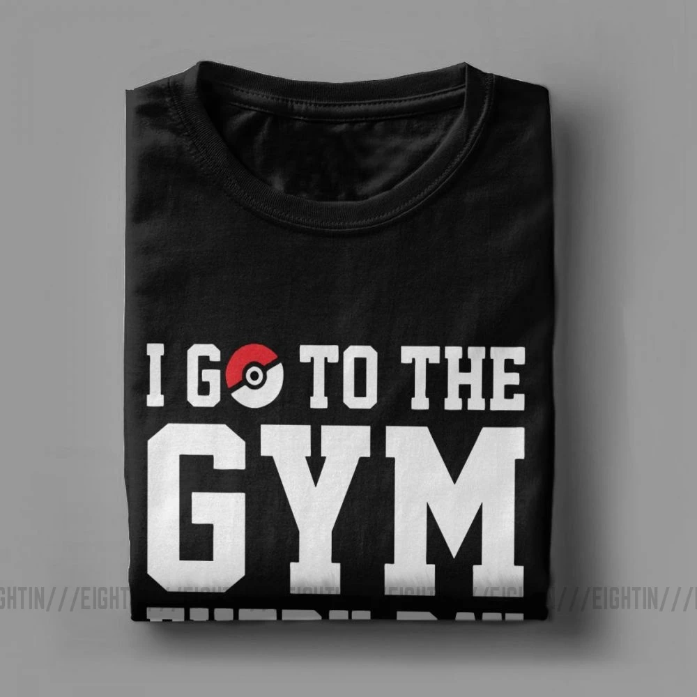 Повседневная футболка для отдыха с покемонами, I GO To The Gym, мужские топы с короткими рукавами, обычная футболка, футболки из хлопка с вырезом лодочкой