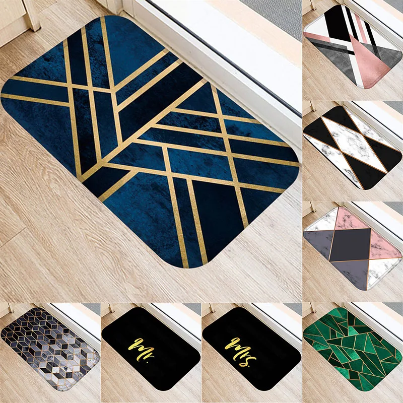 Black Gold Geometric Striped Decorative Doormat Carpet 40X60cm Kitchen Bathroom Home Anti-Slip Floor Mat Nordic Style Indoor Rug | Дом и сад