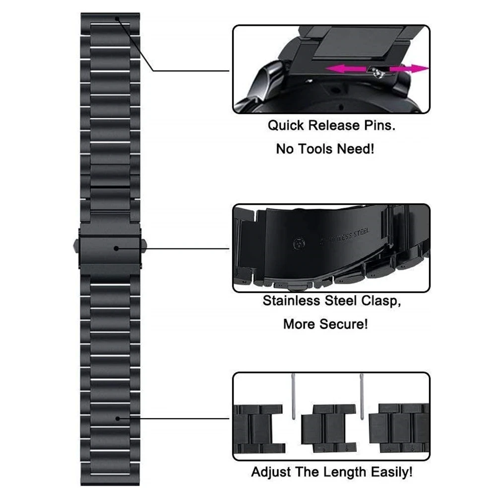 Для samsung Galaxy Watch Active 2 40 мм полосы Active2 44 мм ремешок 20 мм 22 мм ремешок из нержавеющей стали браслет для Galaxy Watch 46 мм