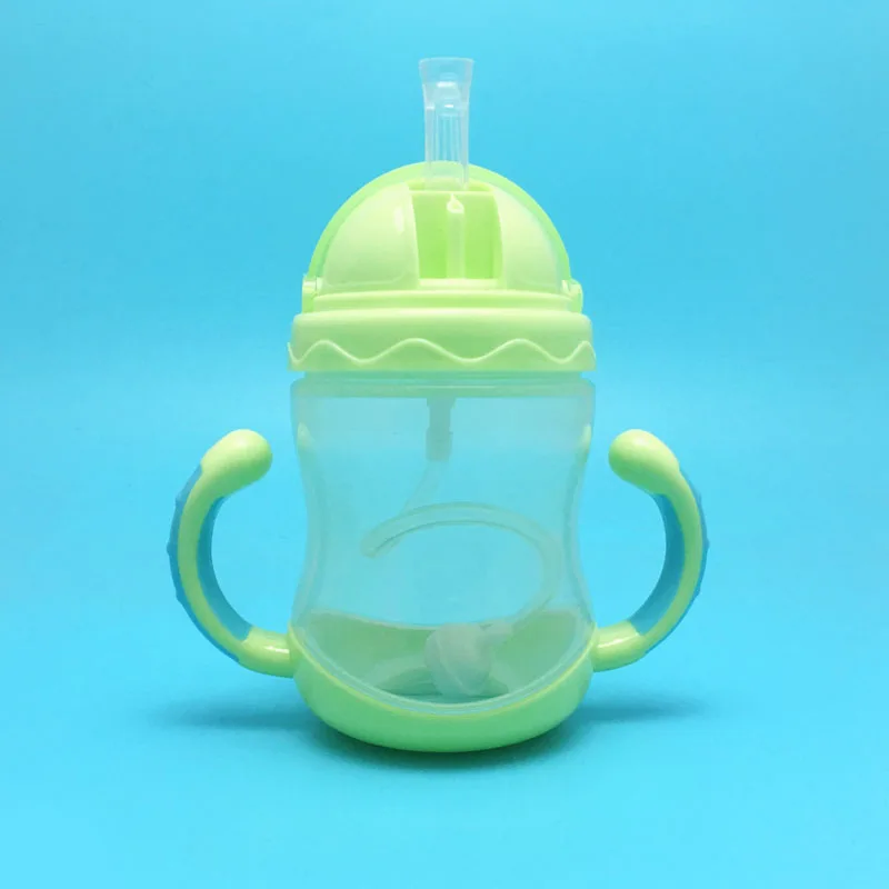 240ml green handle 240/330 мл силиконовые бутылочки для кормления детей соломенная бутылочка для кормления детей с ручками - Цвет: 240ml green handle