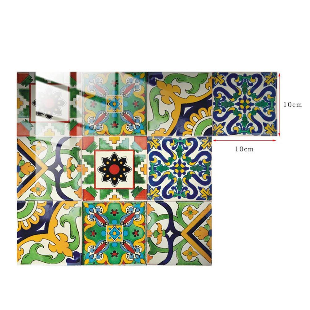 10pcs Retro Mandala Pattern Crystal Tiles Sticker Waterproof Murals Self-Adhesive Decorative Kitchen Bathroom Wall Sticker wall stickers ceramic decals