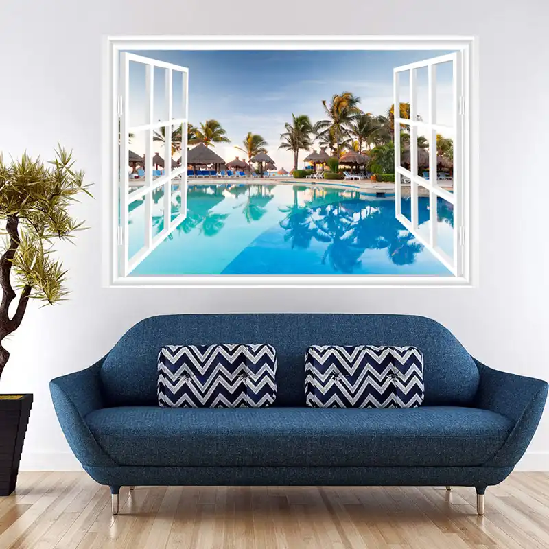 3d Ventana Vista Mar Azul Paisaje Cielo Papel Tapiz Decoracion Del Hogar Pared Pegatina Pintura Para La Decoracion Del Dormitorio De La Oficina Aliexpress