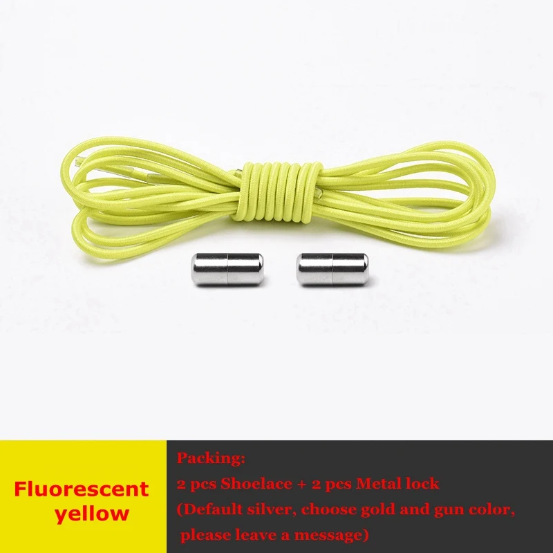 Fluorescent yellow Эластичные шнурки с круглым металлическим замком, уличные кроссовки без шнурков, подходят для всех видов обуви, унисекс, шнурки для отдыха, 1 пара - Цвет: Fluorescent yellow