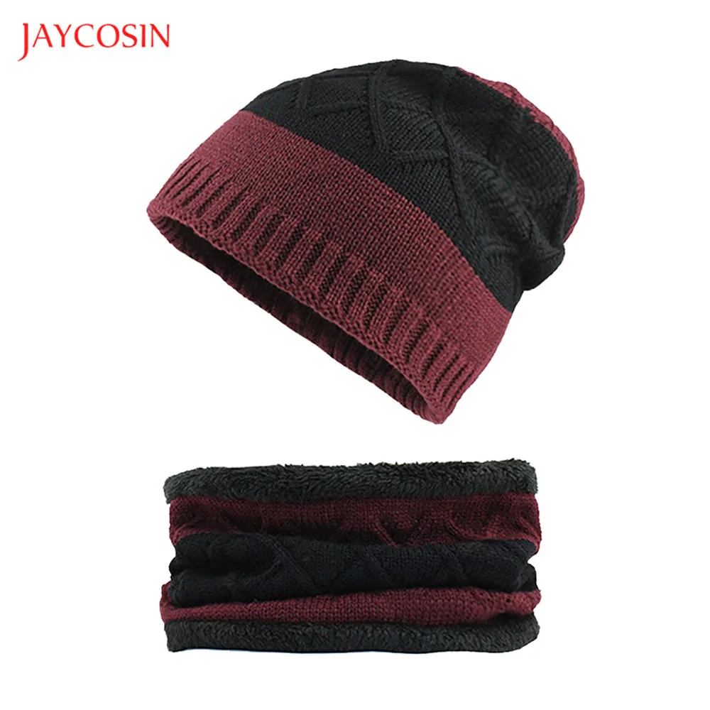 Joycosin зимние вязаные шапки Skullies унисекс Повседневная теплая Лоскутная шапка лоскутный шарф Набор Шапка Алмазная вязаная женская шапка