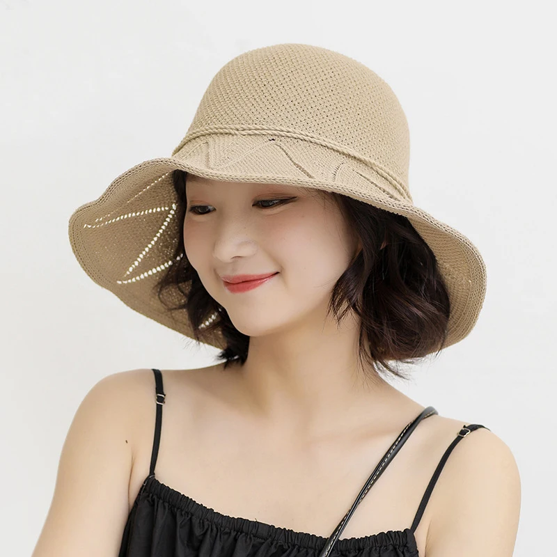 

HT2994 Spring Summer Sun Hat Women Breathable Wide Brim Hat Lady Solid Packable Bucket Hat Female Fishing Cap Women Panama Hat