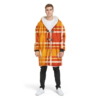 

2019 new brand 3D print custom design man's Sherpa coat loose long winter plus velvet jacket 100% polyester hooded warm CL03