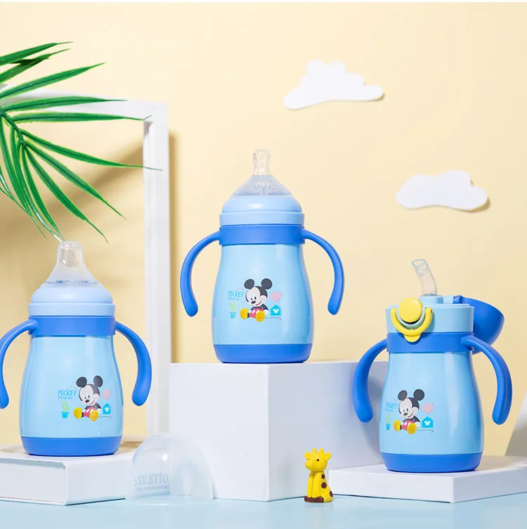 Стеклянная соска для бутылочек с тройным использованием disney для младенцев с мерной бутылочкой для кормления 316 из нержавеющей стали