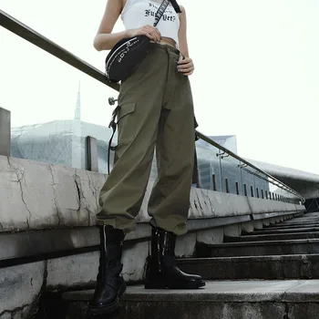 

Meihuida Cool Girl Fashion Casual High Waist Cargo Loose Pants Hip Hop Dance Military Pockets Jogging Hiking Trousers