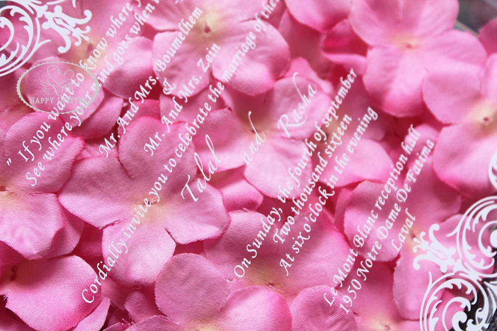 HI4081-08 Fantastic Clear Acrylic Box Invitation with Pink Flowers Decorations with White Writing Factory Price Made in China