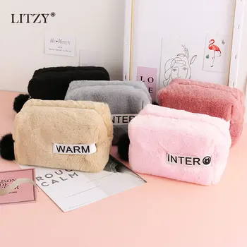 

Cute Big Plush Pencil Case Fur Ball PencilCase for Girl Plush Pencil Box Kawaii Hairball Makeup Bag School Supplie Stationery