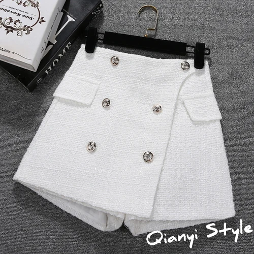Skirt Shorts Autumn Winter Clothes Womens New Loose High Waist Bright Silk Small Fragrance Shorts Ladies Boots Shorts Short - Цвет: Белый