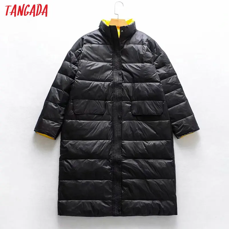 Tangada женский черный длинный пуховик парка на молнии толстый карман женский зимнее теплое пальто MJ04