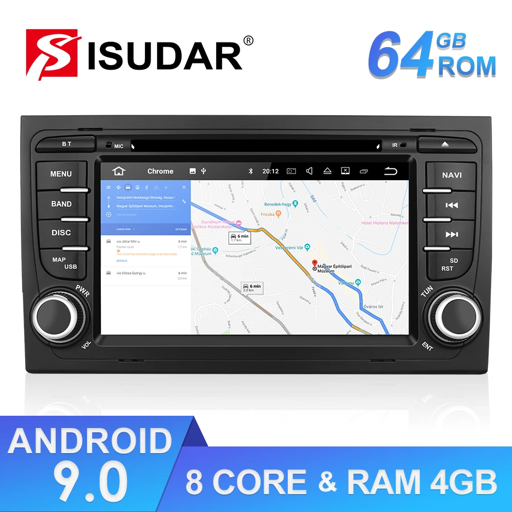  Isudar ROM 64GB 2 Din Auto Radio Android 9 For Audi/A4/S4 2002-2008 GPS Car Multimedia Octa Core RA