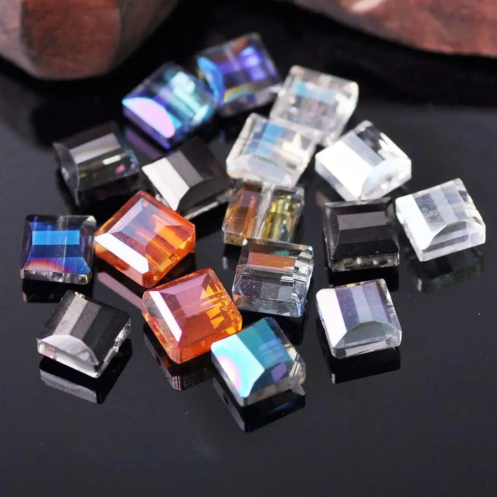 10pcs 9mm Square Faceted Colorful Crystal Glass Loose Beads for Jewelry Making DIY Crafts 10pcs 13mm square faceted cut crystal glass loose crafts beads lot for diy jewelry making