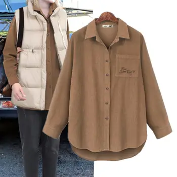 

Women's Ladies Autumn Winter Embroidered Long Sleeve Solid Color Lapel T-Shirt Casual Button Down Loose Blouses