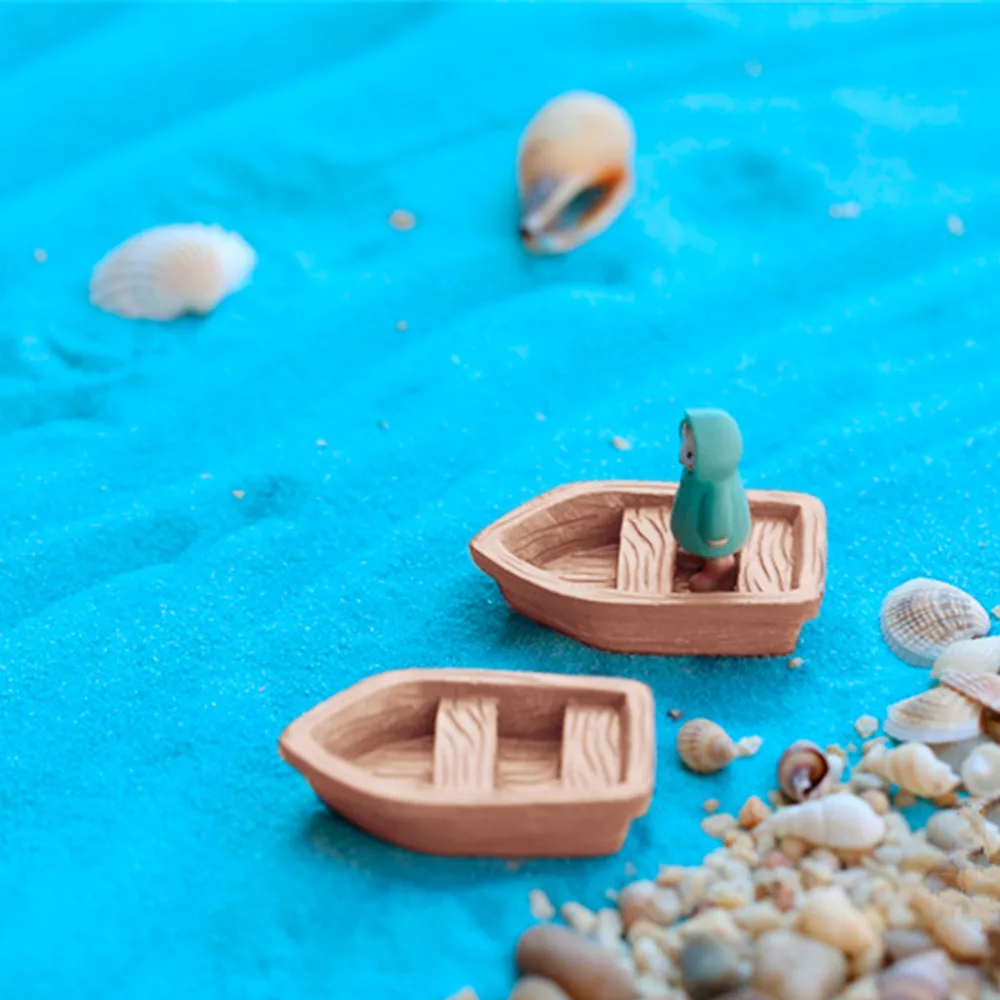 2 шт. DIY Ретро Смола ремесло деревянная лодка Модель Фигурки игрушки микро Сад
