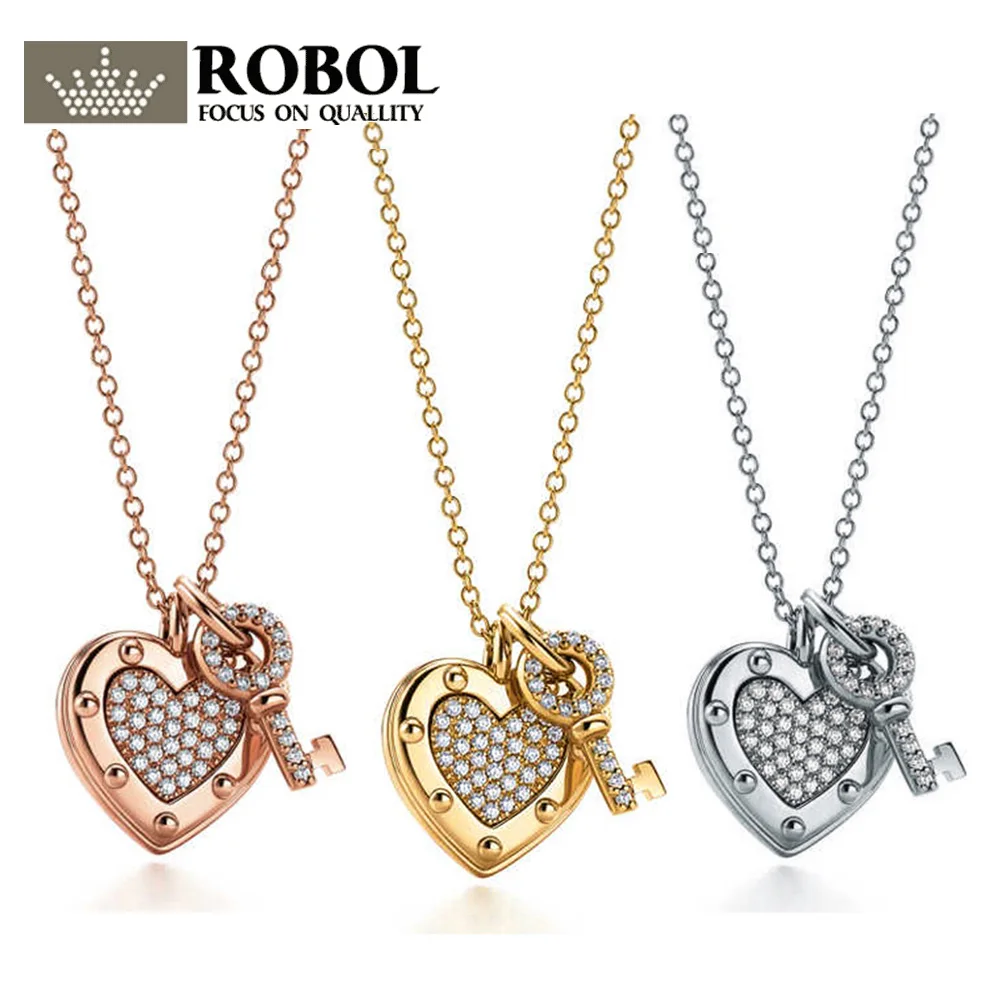 

XL TFX RLLEN Charm 925 Sterling Silver Heart Zircon 18K Gold Rose Gold Pendant Necklace Silver Jewelry Accessories World Jewelry