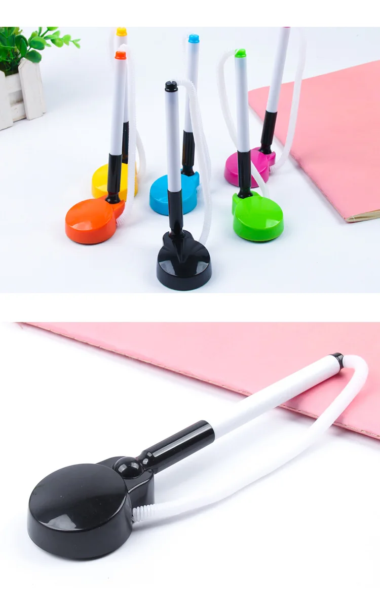Desktop Pen Ballpoint Pen Counter Desktop Pen Adhesive Fixing Band Lanyard Bank Black And White with Pattern Signature Ballpoint