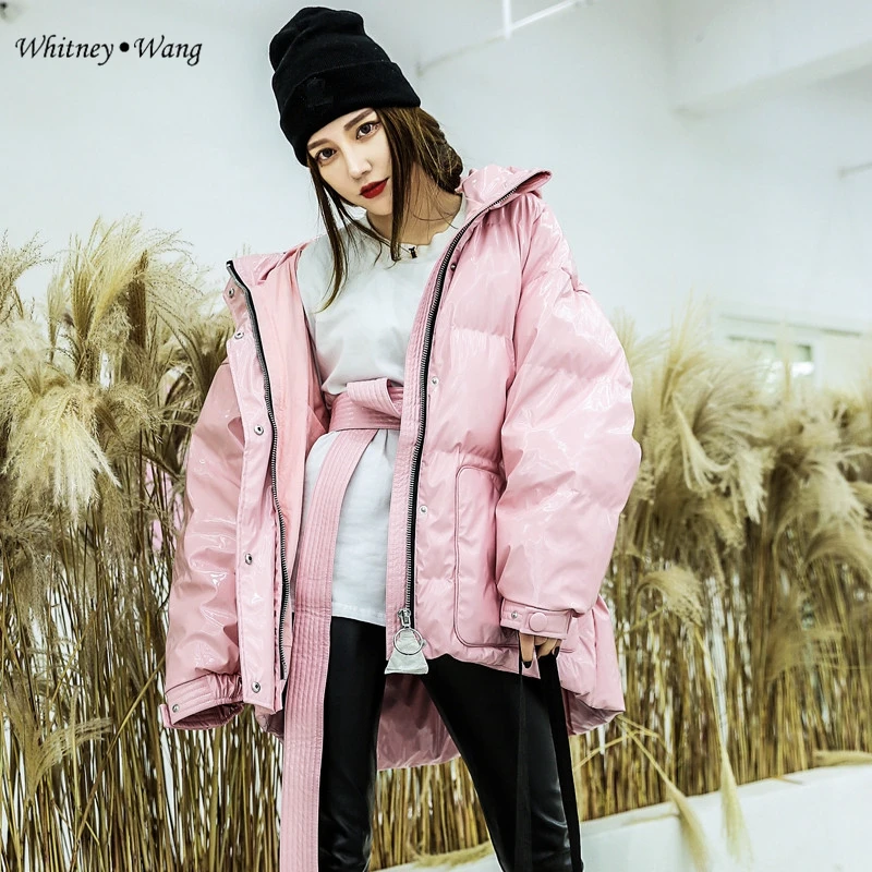 WHITNEY Ван парки с капюшоном зимние уличной моды однотонные цветные ленты толщиной яркой парка Для женщин хлопковой верхней одежды с хлопковой подкладкой: куртка