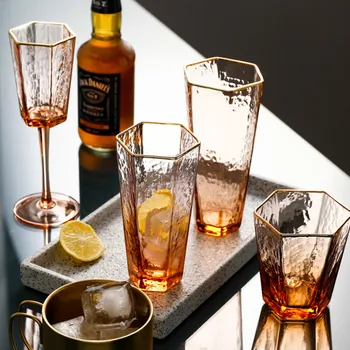 

Luxury Gold Wine Glasses Cup Creative Geometric Water Glass Whiskey Goblet Glass Home Bicchieri Vetro Acqua Easy Juice AC50BL