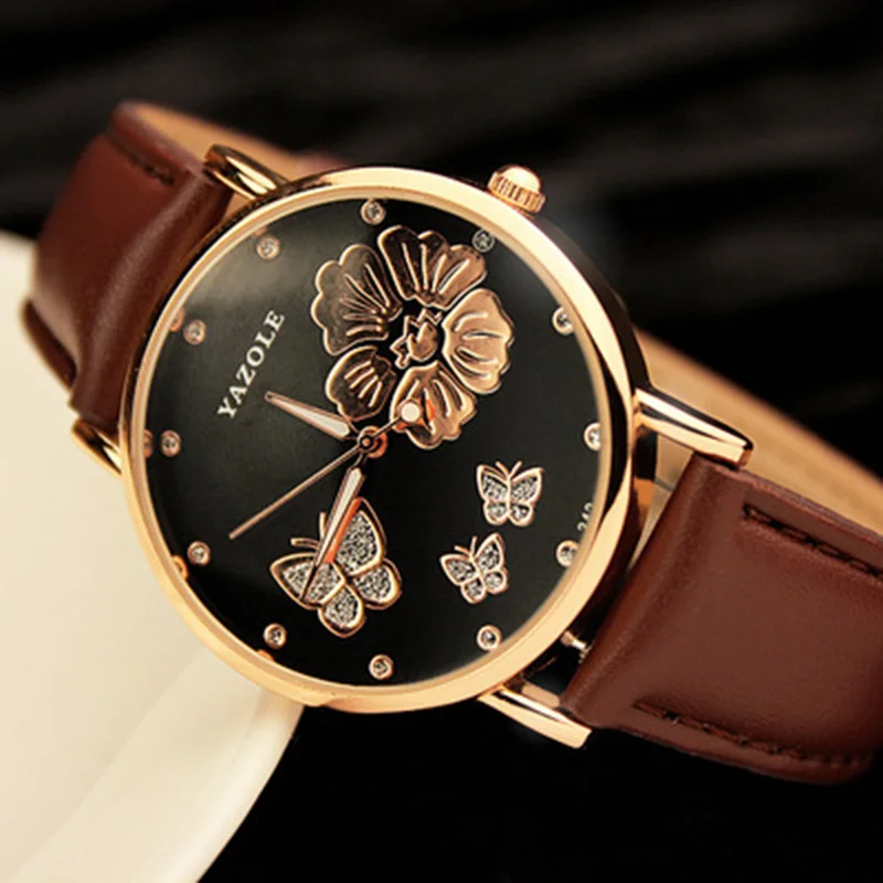 YAZOLE Топ бренд модные женские часы Бабочка розовое золото Роскошные Стразы кварцевые часы Hour Montre Femme Reloj Mujer - Color: brown 1