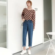 Новинка, Женские джинсы-шаровары с высокой талией, летняя и осенняя уличная одежда, повседневные свободные джинсовые брюки с манжетами длиной до щиколотки