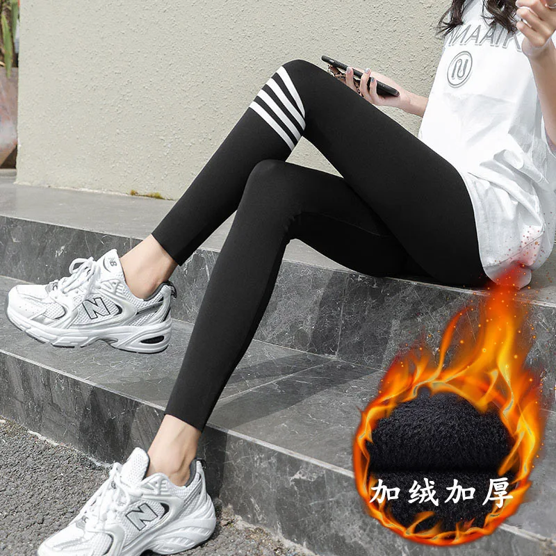 Leggings taille haute pour femmes, peau de requin, levage des hanches, Abdomen, noir, hiver, chaud, épais, pantalon de Yoga élastique, doublure en peluche