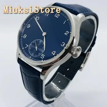 

Corgeut 44mm Sterile Men's Watch Silver Case Blue Dial Blue Leather Strap 17 Jewels 6498 Hand Winding Movement Men's Watch