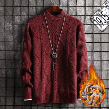 

Sweater Men Fleece Long Sleeved Black Wine Red Winter Leisure New Fashion Mens Sweaters Pullovers O-Neck