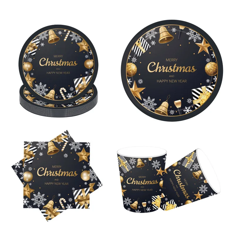 

Christmas Disposable Party Tableware Paper Napkin Cup For Home Party Decoration 2020 Happy New Year Balloons Xmas Party Supplies