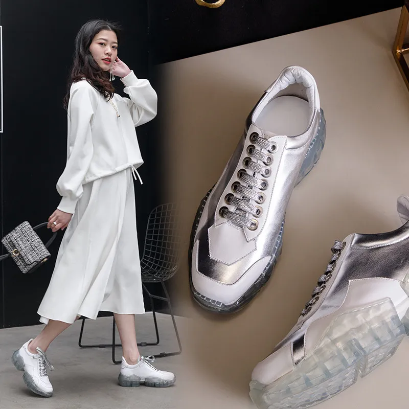 

200 Spring New Style Leather Shoes Star Celebrity Style Tramsparent Base Athletic Shoes Travel Shoes Old Man Shoes Women's Y4190