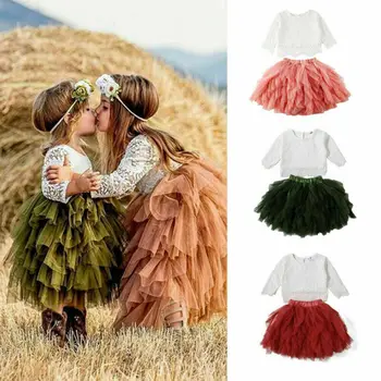 

UK Princess Toddler Kid Baby Girl Clothes Top T-shirt Skirt Dress Lace Outfits