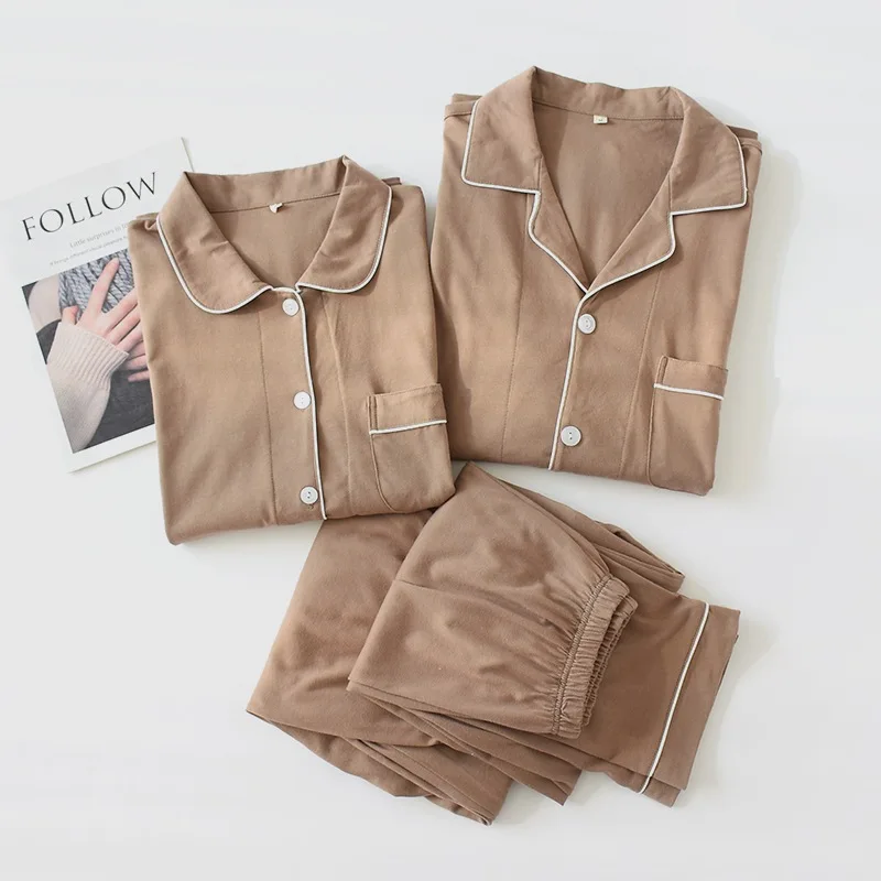 

Couples Knit Cotton Pajamas Spring Pure Cotton Pajamas Large Size Solid Color Men And Women Long Sleeve Tracksuit Supply of Good