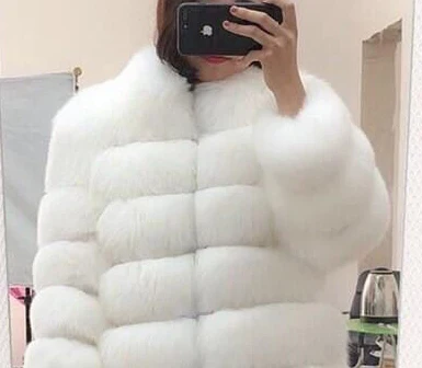 White Модные милые новые зимние пальто для женщин шуба из искусственного лисьего меха размера плюс женские стоячий воротник с длинным рукавом искусственный мех куртка меховой жилет Fourrure - Цвет: White