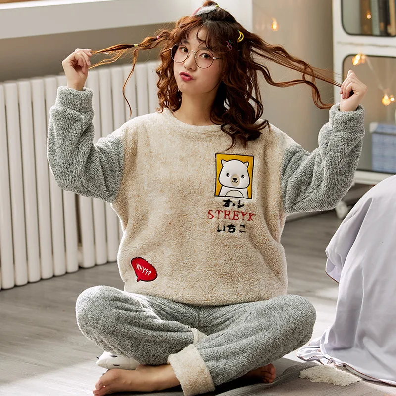 

2020 New Autumn Winter Warm Pajamas Set Cartoon Kawaii Women Girl Nightwear Thick Sleepwear Girlfriend Gift Suit Home Clothes