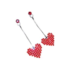 Элегантные красные висячие серьги в форме сердца, предотвращающие аллергию, ушные иглы, корейский тренд, модные серьги высокого качества