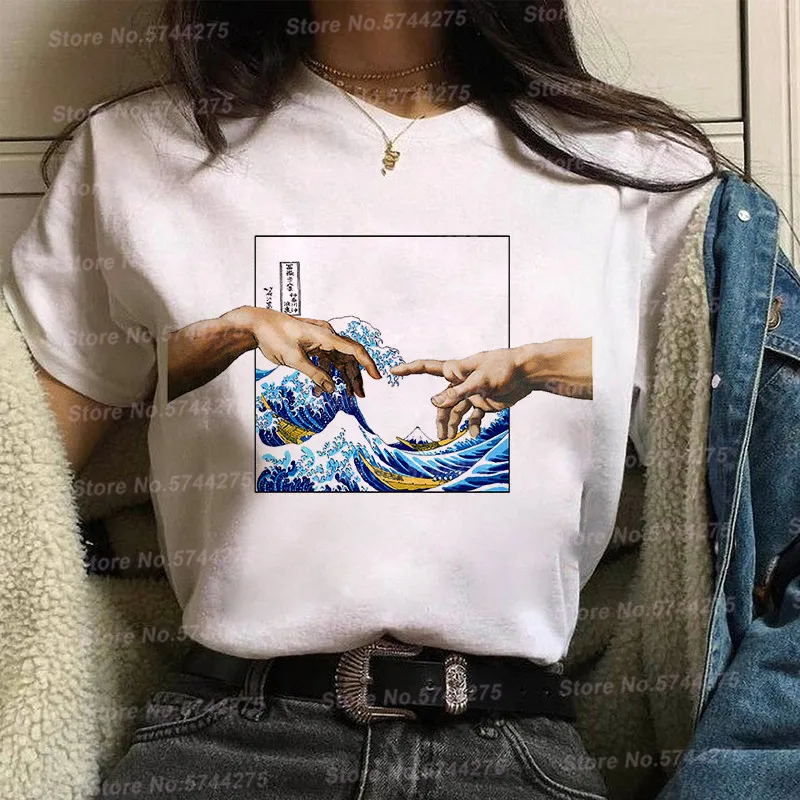 

Michelangelo t shirt women funny Vaporwave Aesthetic David T-Shirt Harajuku Japanese Big Wave Tops Adam Graphic korean clothes