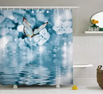 

Butterfly Blurry Pond Shower Curtain, Water Resistant Anti-Moisture Polyester Fabric Home Decor Curtain for Bathroom with